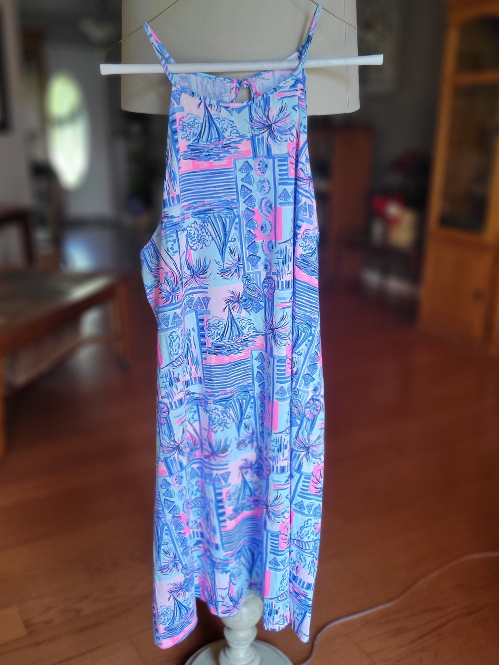 Lilly Pulitzer Pink & Blue Tropical Midi Sundress with Tassel Tie